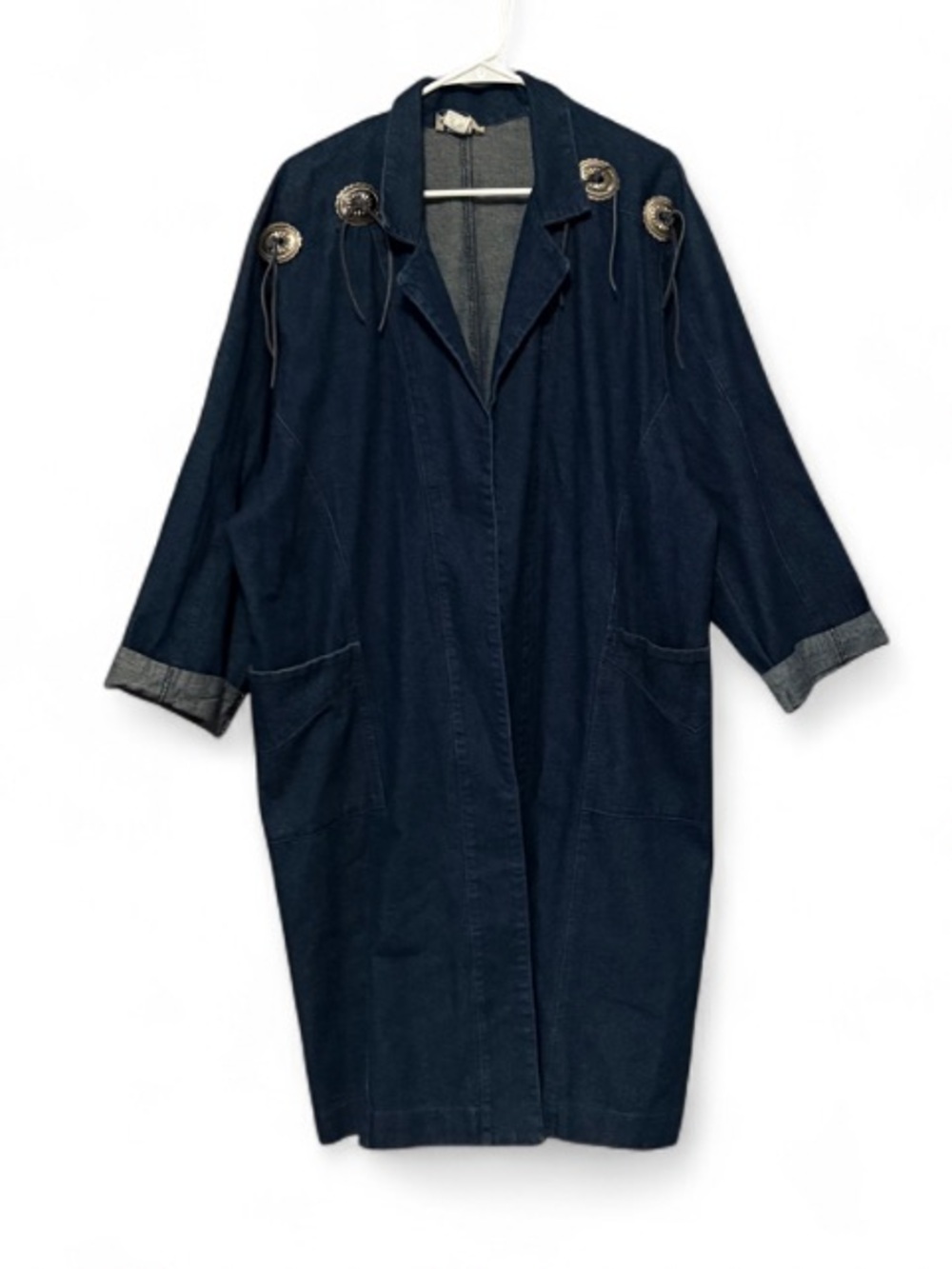 Vintage Circle T Denim Duster Coat with Western Concho Accents
